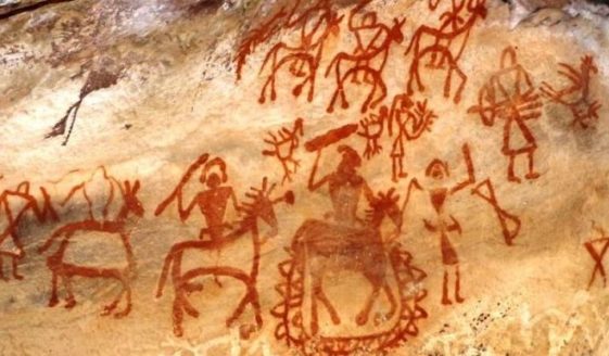 Bhimbetka Cave Painting Bhimbetka Rock Shelters Bhimbetka Caves   Bhimbetka Rock Paintings 561x328 